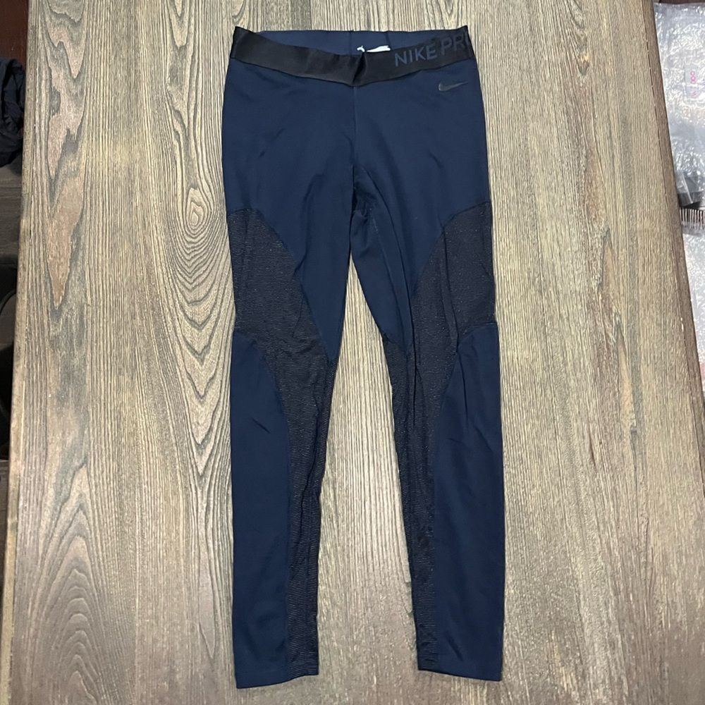 Nike Pro Warm Dri-Fit 7/8 Training Leggings Mid Rise Obsidian Blue Size M
